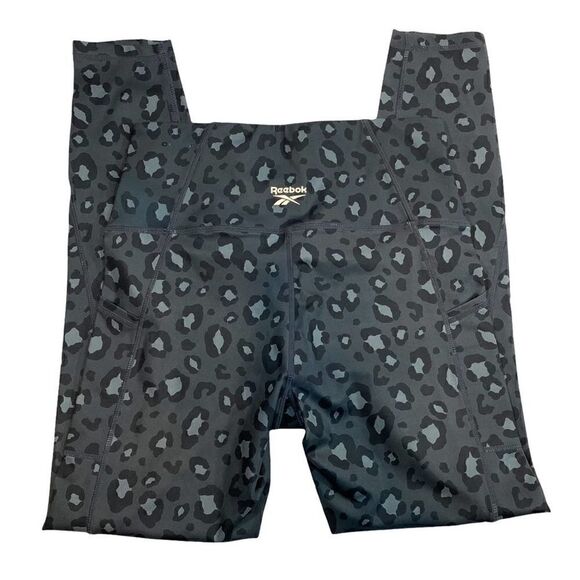 Reebok Leopard Print Leggings Gray Black - Picture 3 of 6